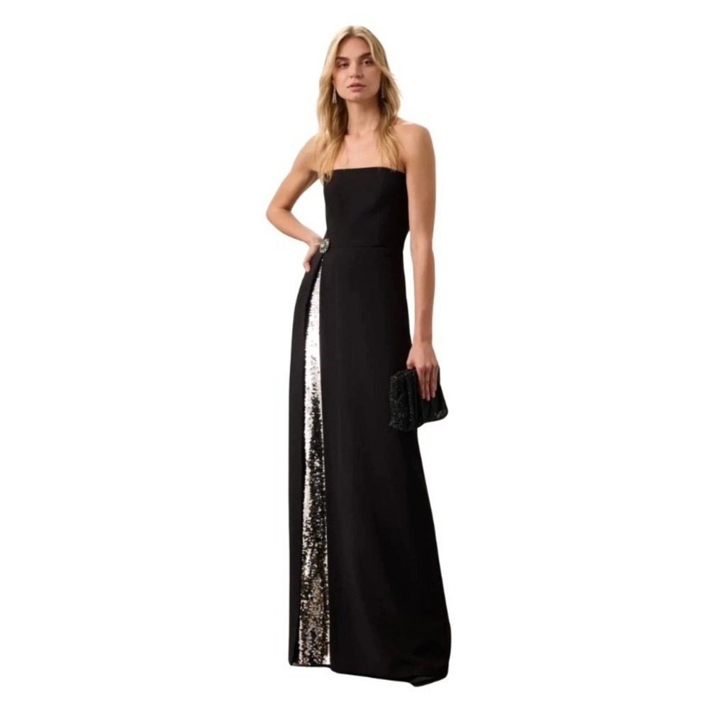 Sachin & Babi Black Strapless Sequin Side Panel Formal Gown Dress Size 8 Maxi